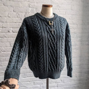 Vintage Chunky Cable Knit Wool Grandpa Sweater Mi… - image 1